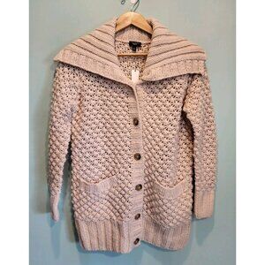 New Beige Chunky Loose Knit Oversized Wool Alpaca Blend Cardigan Sweater Sz Sp